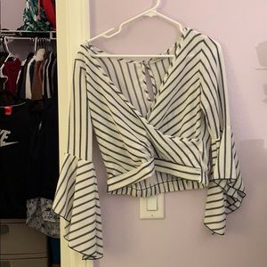 Papaya - Trendy Striped White Blouse